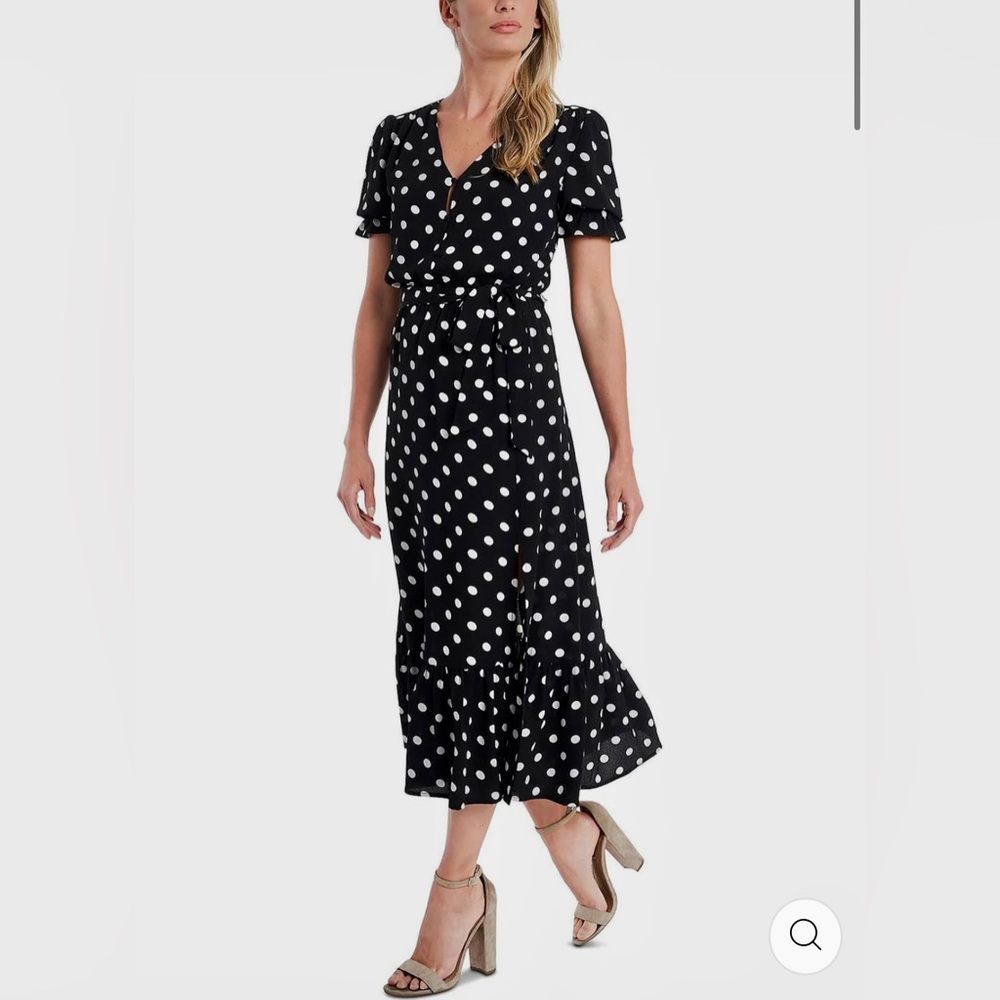 NWT! CeCe women’s size 6 black and white polka dot flouncy midi dress